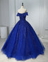 Blue Ball Gown Tulle and Beaded Long Formal Dress, Blue Tulle Sweet 16 Dress